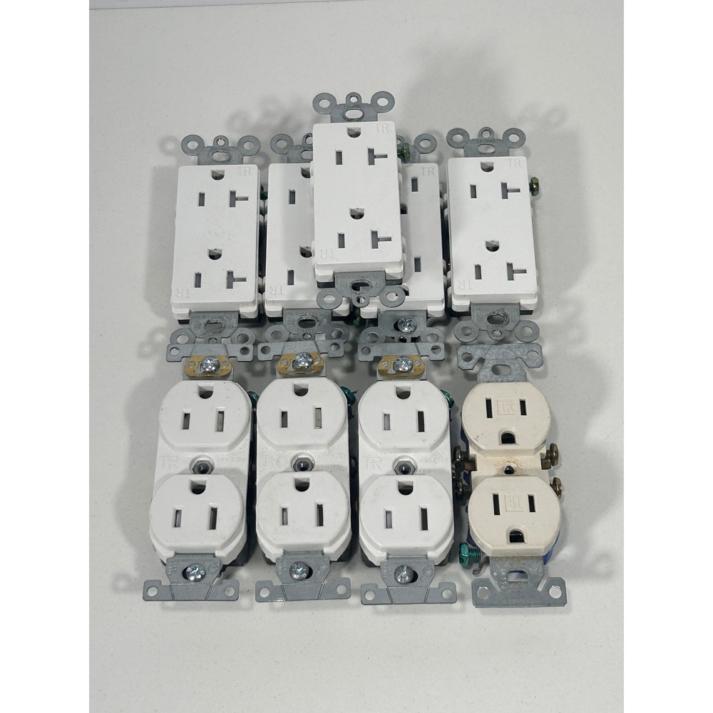 Lot of 8 White Electrical Outlets 20A Decorator TR and 15A Duplex Receptacles
